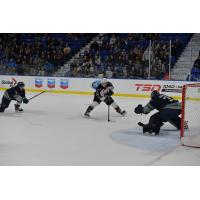 Ty Ronning of the Vancouver Giants Scores against the Seattle Thunderbirds