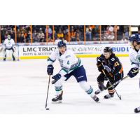 Florida Everblades Defenseman Matt Finn controls the puck against the Kansas City Mavericks