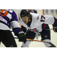 Macon Mayhem Center John Siemer prepares for a faceoff