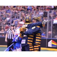 The Georgia Swarm's Shayne Jackson and Miles Thompson Celebrate against the Toronto Rock