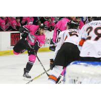 Idaho Steelheads Forward A.J. White takes a shot against the Kansas City Mavericks