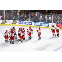 Allen Americans congratulate each other on a shootout win