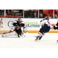 Vancouver Giants Goaltender David Tendeck faces the Tri-City Americans