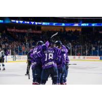 Adam Pleskach and the Tulsa Oilers celebrate a goal