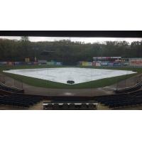 The tarp on McCormick Field, home of the Asheville Tourists