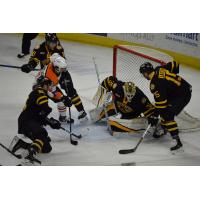 Lehigh Valley Phantoms forward Cole Bardreau in the midst of the Providence Bruins defense