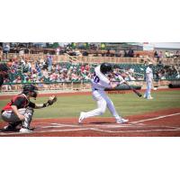 Matthew Dacey of the Lake Erie Crushers bats against the Normal CornBelters