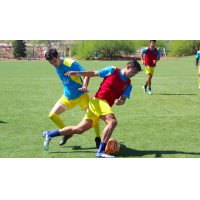 New Las Vegas Lights FC signees Eric Avila (left) and Daniel Guzman Jr. compete during training in their first week with the club