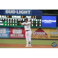 Charleston RiverDogs first baseman Chris Hess reacts to his two-RBI single