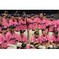 Medford Rogues team photo after the game on Paint the Park Pink Night