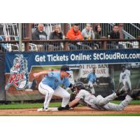 Ryan Weisenberg of the St. Cloud Rox makes the tag