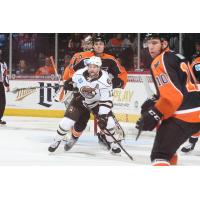 Lehigh Valley Phantoms defense surrounds the the Hershey Bears