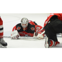 Binghamton Devils goaltender Mackenzie Blackwood sprawls on the ice