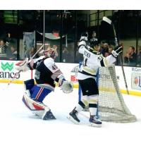 Alec Butcher of the Wheeling Nailers scores his game-winning goal against the Brampton Beast