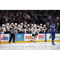 Cleveland Monsters center Justin Scott high fives the bench vs. the Syracuse Crunch