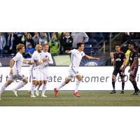 San Jose Earthquakes midfielder Shea Salinas celebrates after scoring one of his two goals