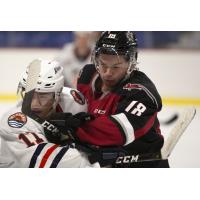 Vancouver Giants centre Cole Shepard (right) vs. the Kamloops Blazers