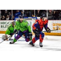 Tulsa Oilers goaltender Olle Eriksson Ek and defenseman Charlie Granath vs. the Idaho Steelheads