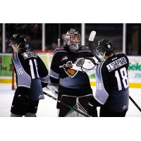 Cole Shepard, David Tendeck and Jackson Shepard of the Vancouver Giants